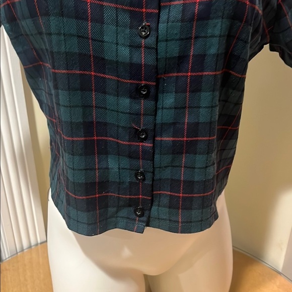 🎄Forever 21  Plaid Button-Up Women's Top - Green and Black Size Large 🎄 - Picture 6 of 16